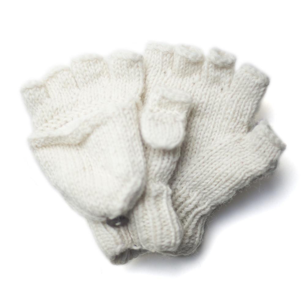 fingerless mittens in plain cream colour from Nepal