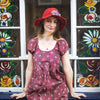 fair trade red sun hat with flowers
