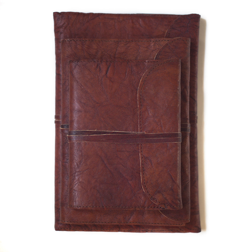 indian leather notebook handmade paper folded front string tie