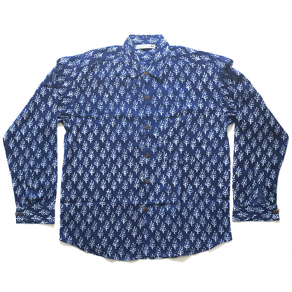 blue fair trade men's shirt block print India