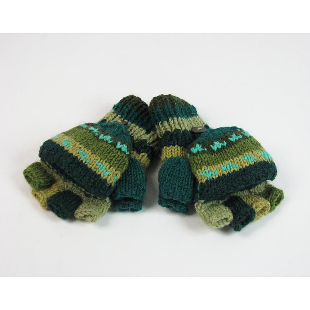 green wool fingerless gloves with convertible mitten flap
