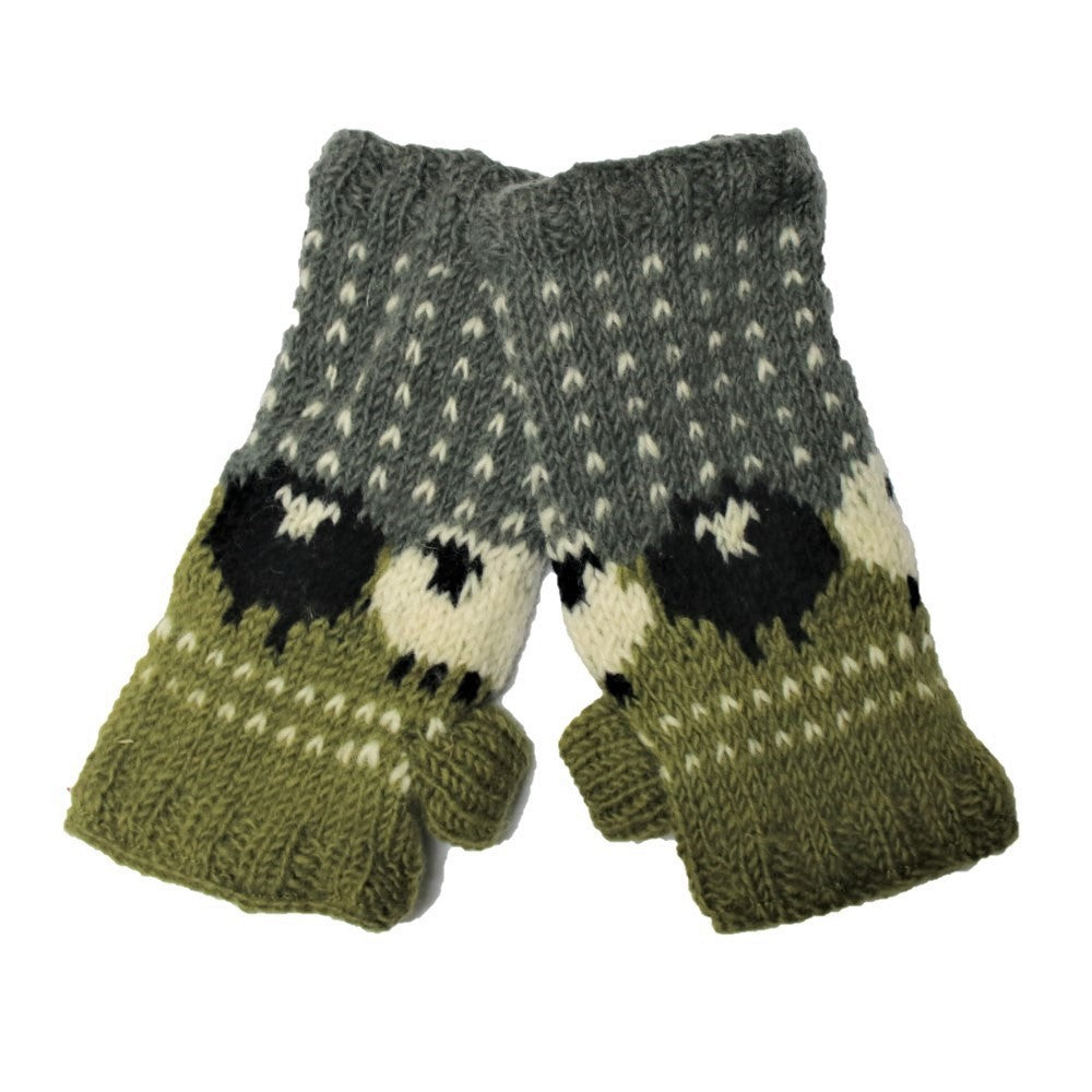 knitted wool sheep wrist wamers in green