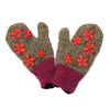 embroidered grey kintted wool mittens