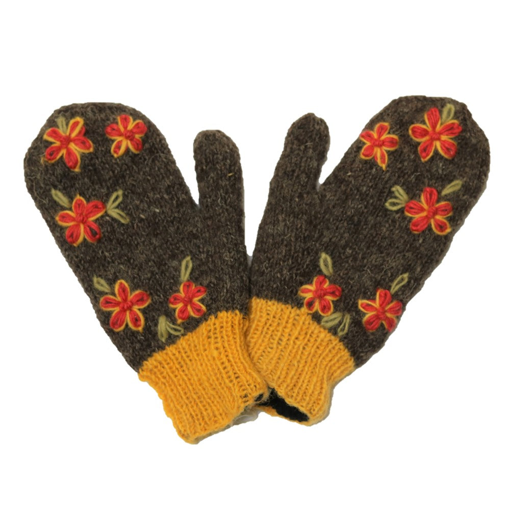 grey and mustard wool mittens