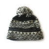 dark grey nordic knit wool bobble hat 