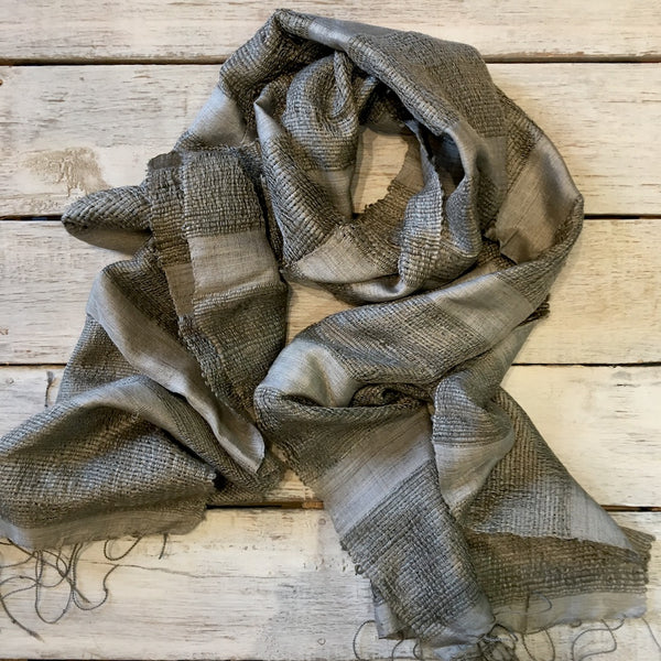 natural dye grey block stripe silk scarf