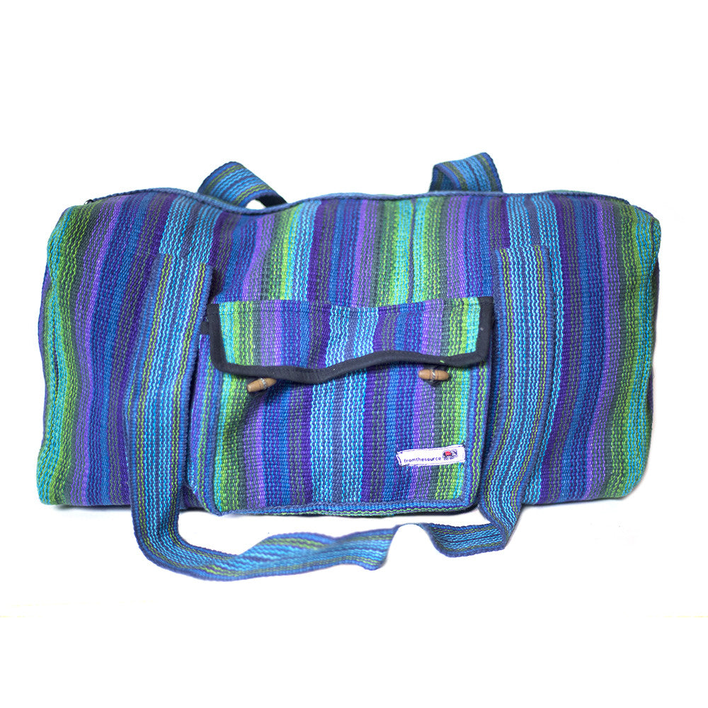 fair trade green purple colourful striped gehri cotton holdall bag from Nepal