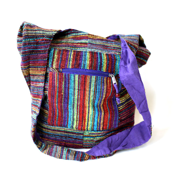multi coloured woven cotton shoulder sling bag