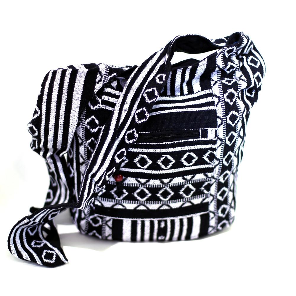 black & white diamond cotton bag fairly traded from india