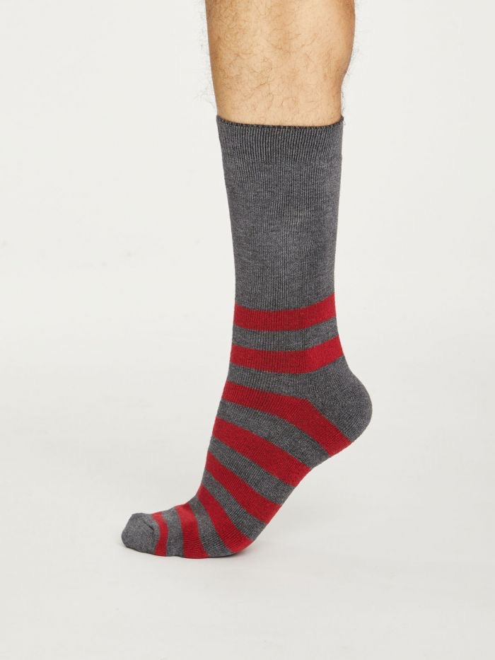 Thought Men’s Stripe Walker Organic Cotton Socks - Grey Marle