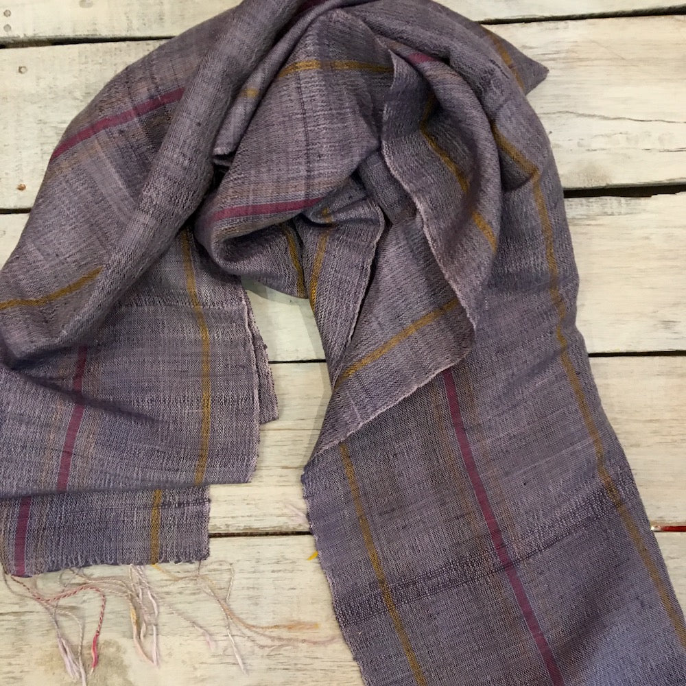purple narrow stripe silk scarf from laos
