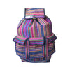 fair trade pink multi colourful striped gehri cotton large hippy rucksack with pockets from Nepal