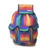 fair trade rainbow colourful striped gehri cotton large hippy rucksack with pockets from Nepal
