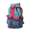 fair trade red turquoise colourful striped gehri cotton large hippy rucksack with pockets from Nepal