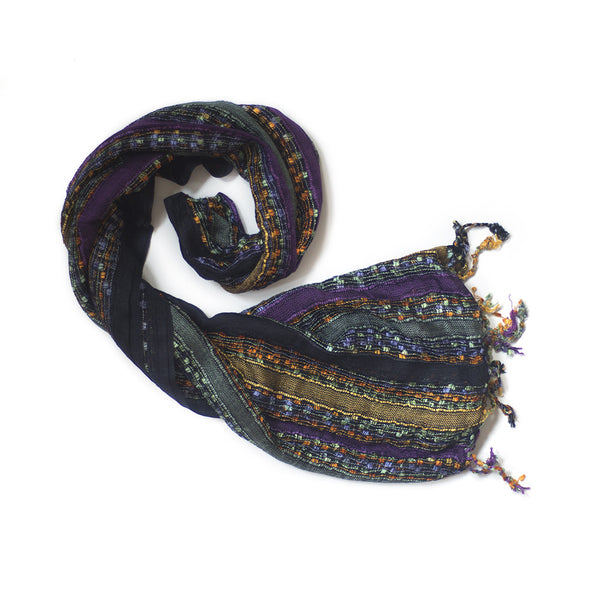 green purple stitch and stripe scarf