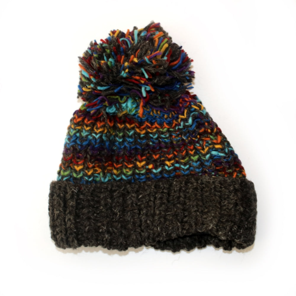 multi-tonal chunky wool bobble hat