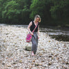 model wearing pink elephant fair trade shoulder bag