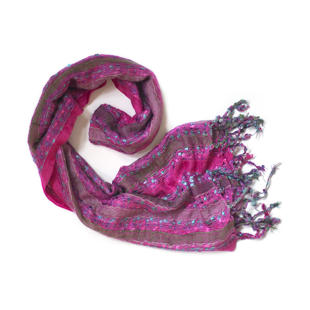 pink turquoise stitch and stripe scarf