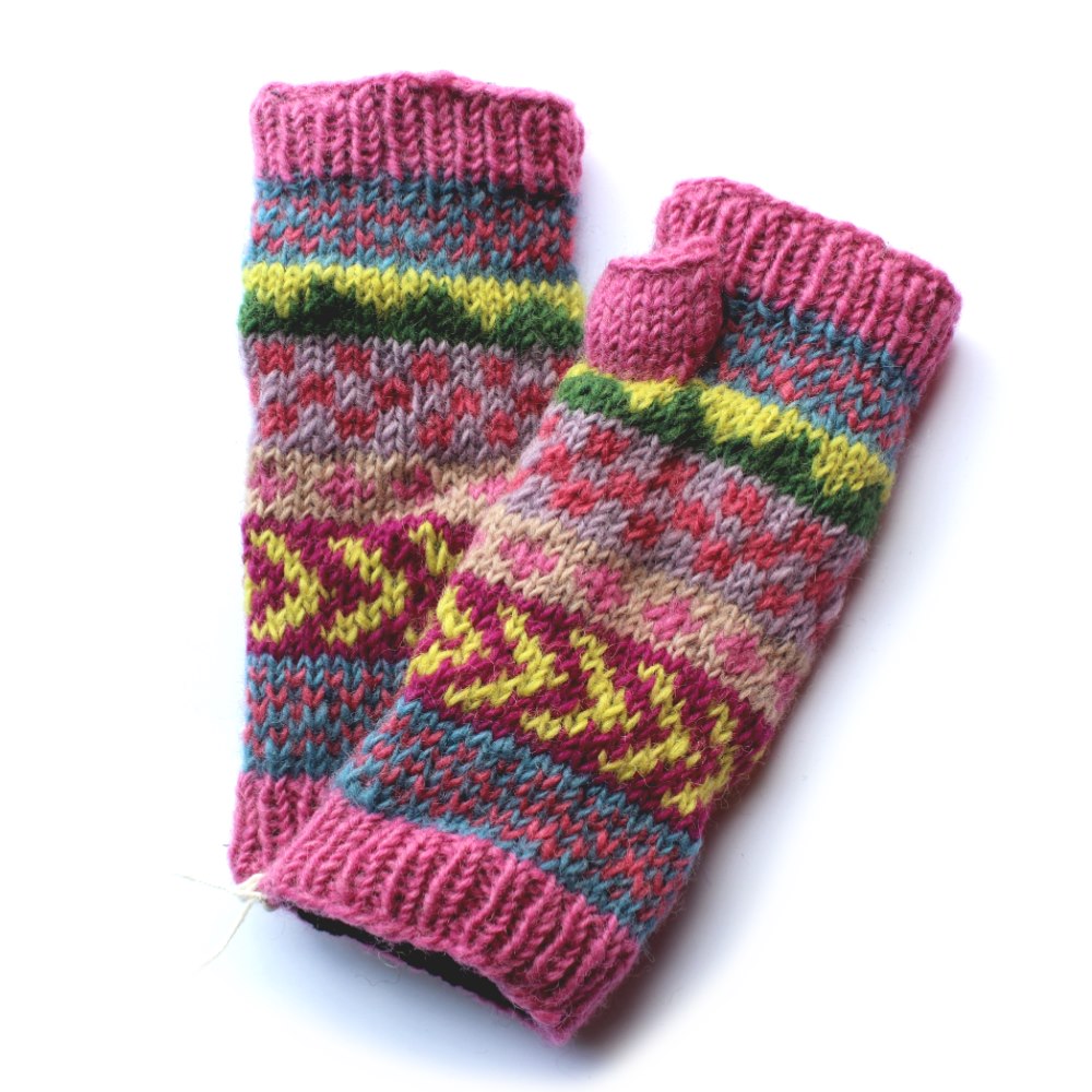 pink winter stripe wool wrist warmers