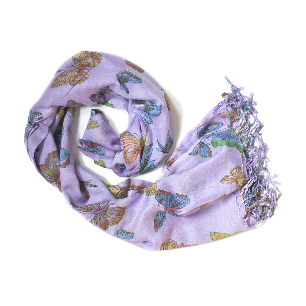 purple butterfly print scarf
