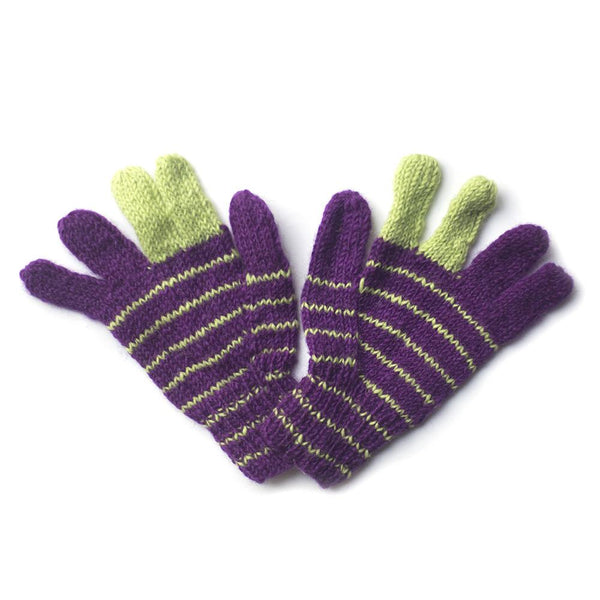purple and green striped wool gloves fair trade from Nepal
