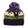purple knitted bobble hat in sheep design