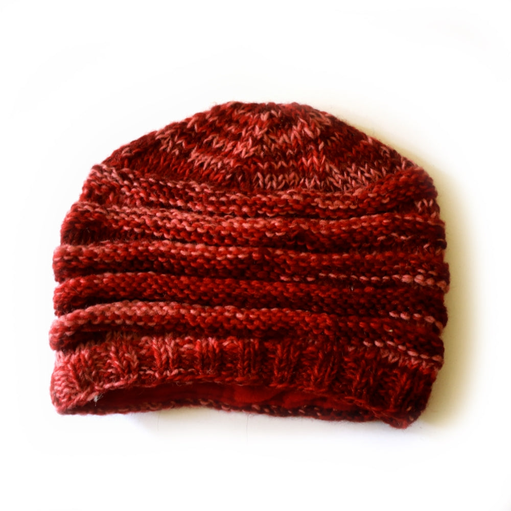 red rib knit wool beanie hat 