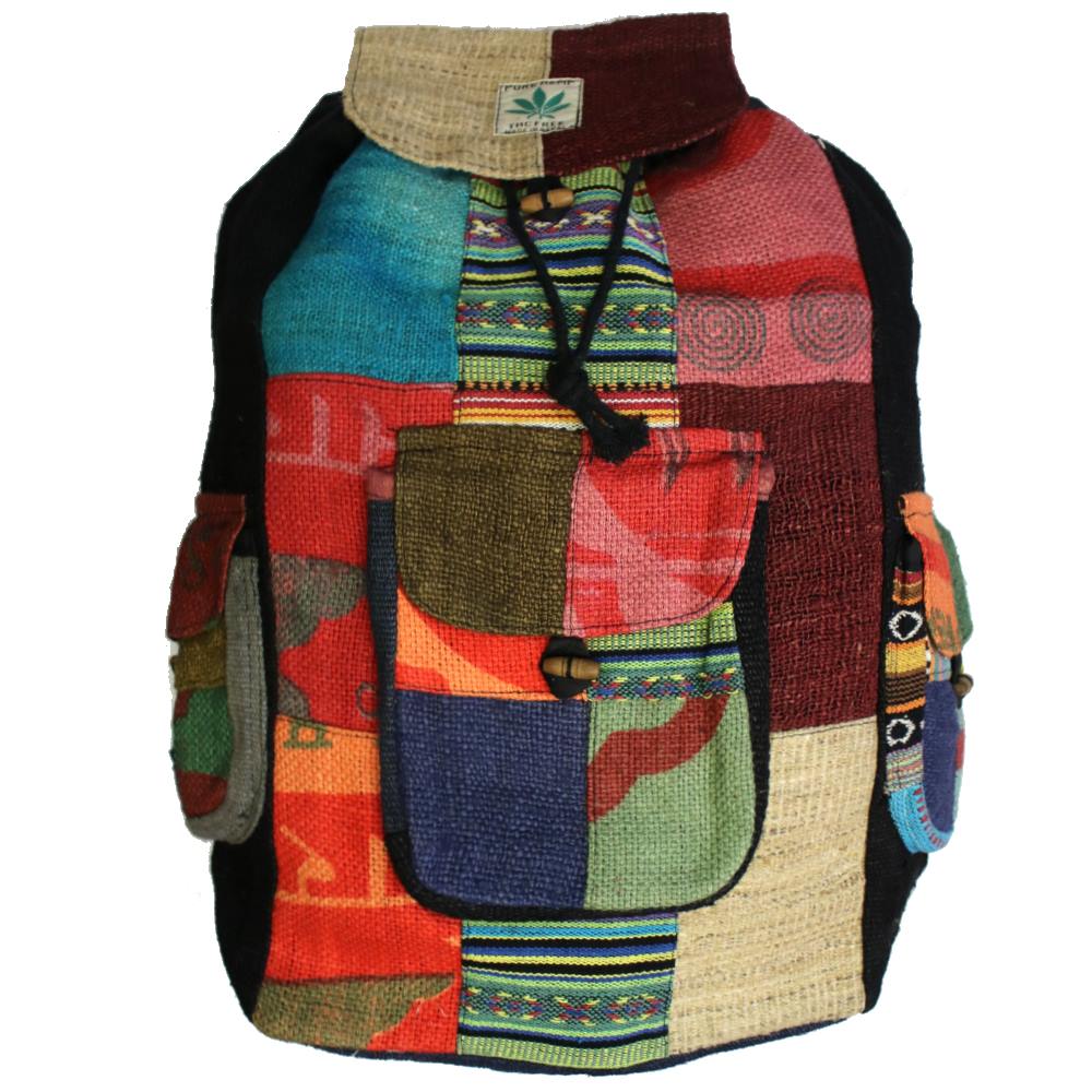 roomy patchwork hemp backpack