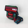 small fair trade shoulder bag in red and turquoise