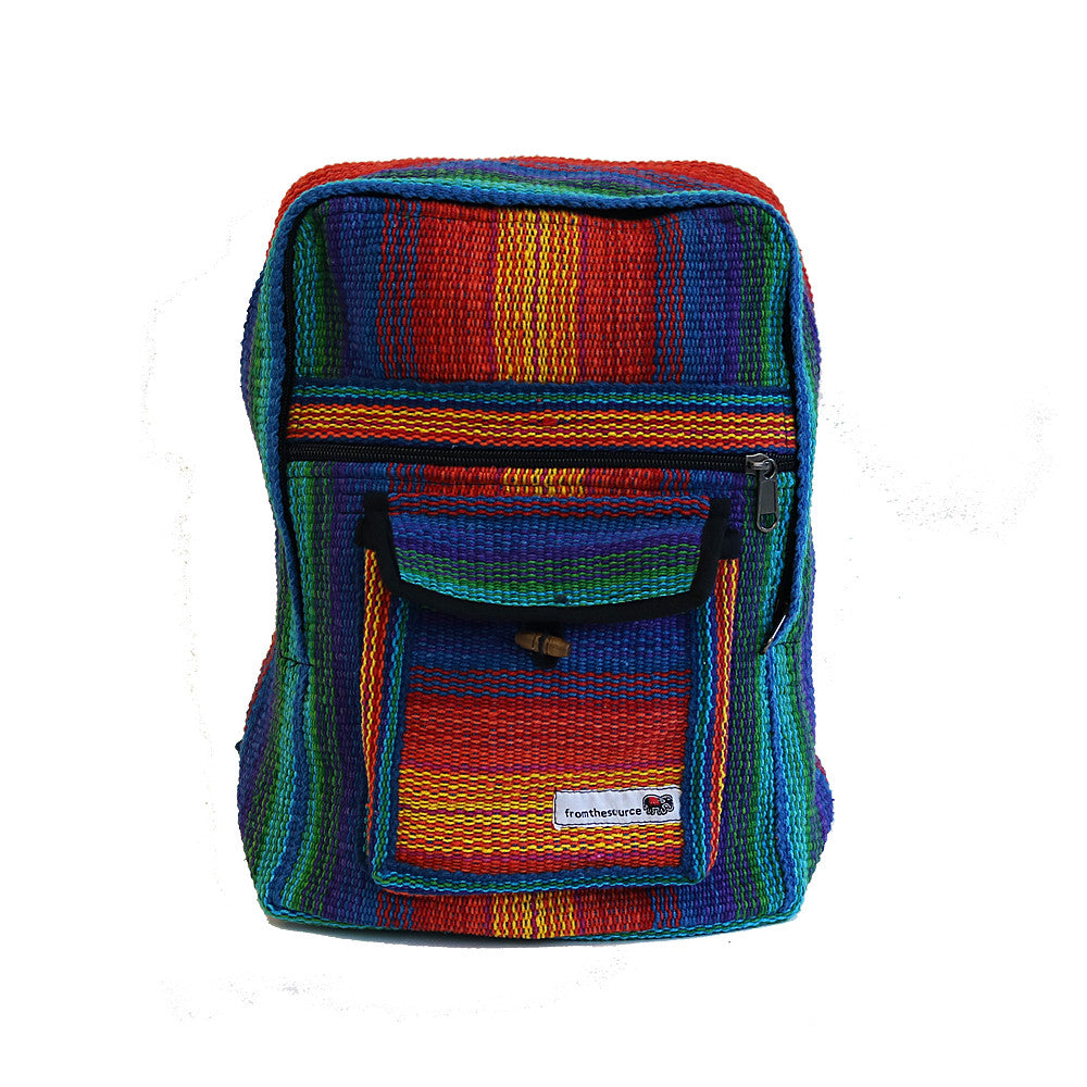 small fair trade cotton rucksack rainbow colour