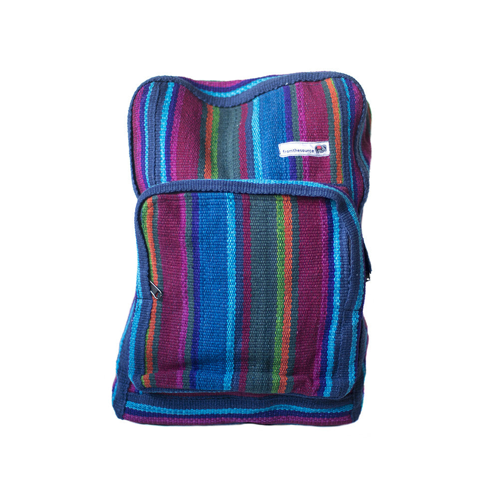 fair trade firelight colourful striped gehri cotton square hippy rucksack from Nepal