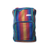 fair trade rainbow colourful striped gehri cotton square hippy rucksack from Nepal