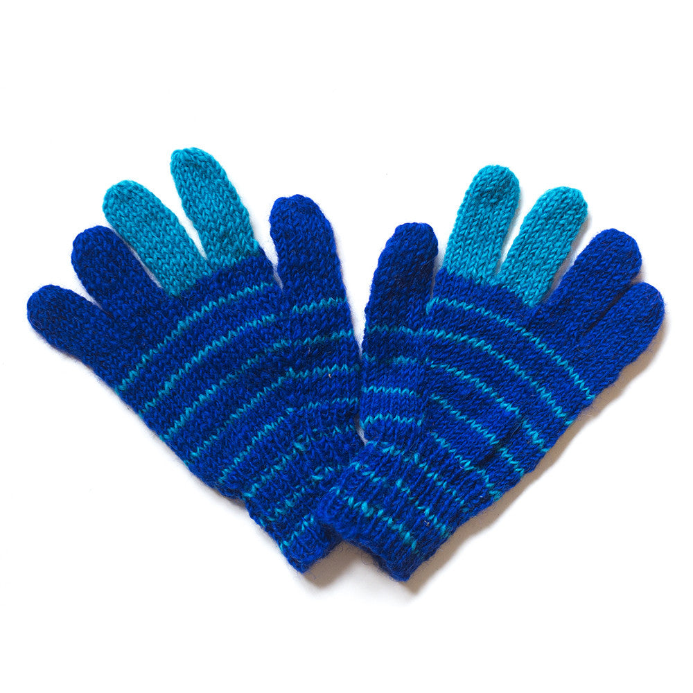 blue and turquoise stripy wool gloves