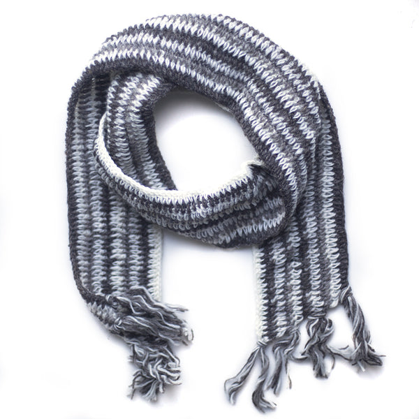 light grey stripe wool scarf