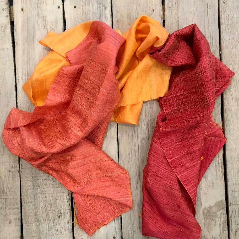 two tone orange silk scarf from laos