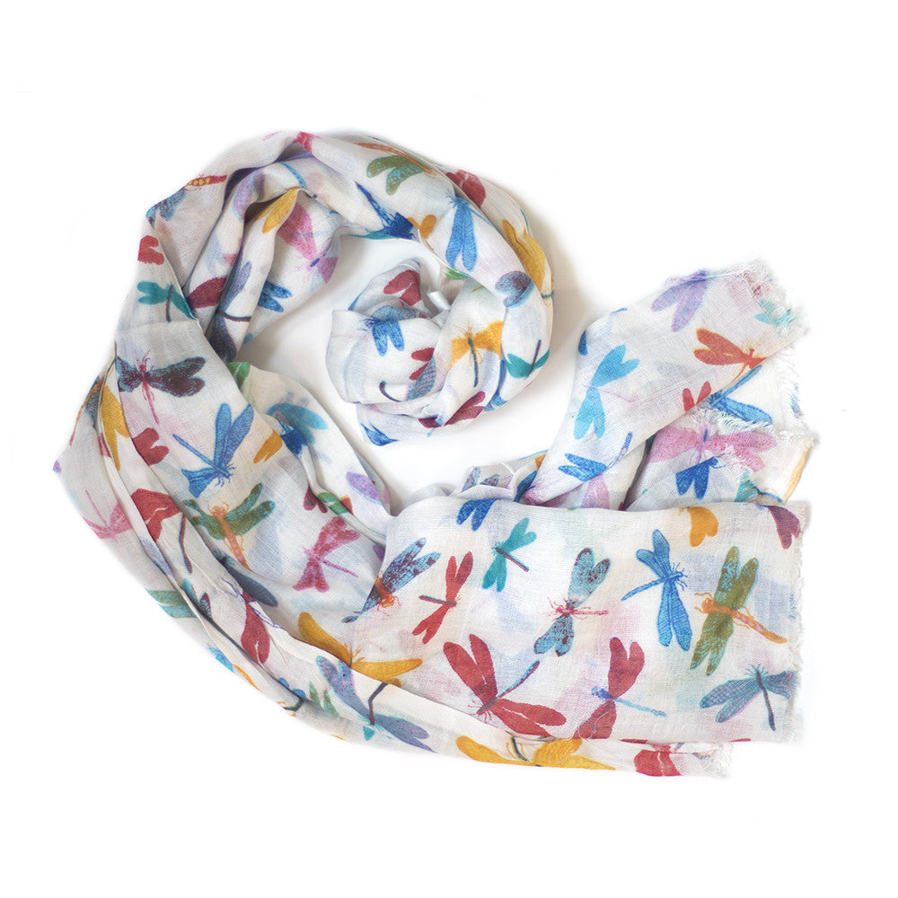 white dragonfly print scarf