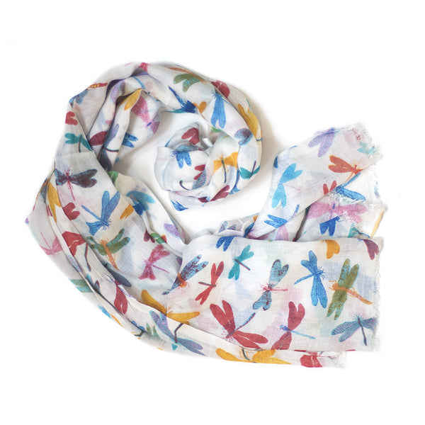 white dragonfly print scarf