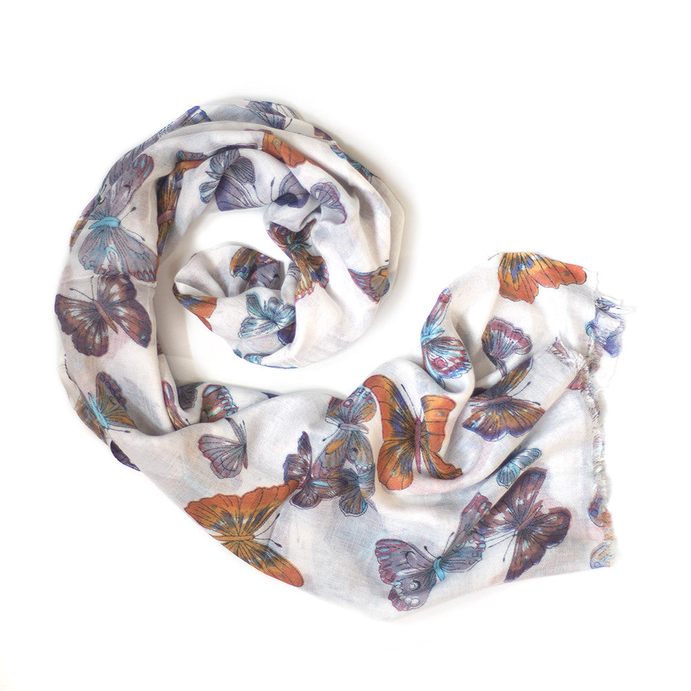white sunset butterfly print scarf